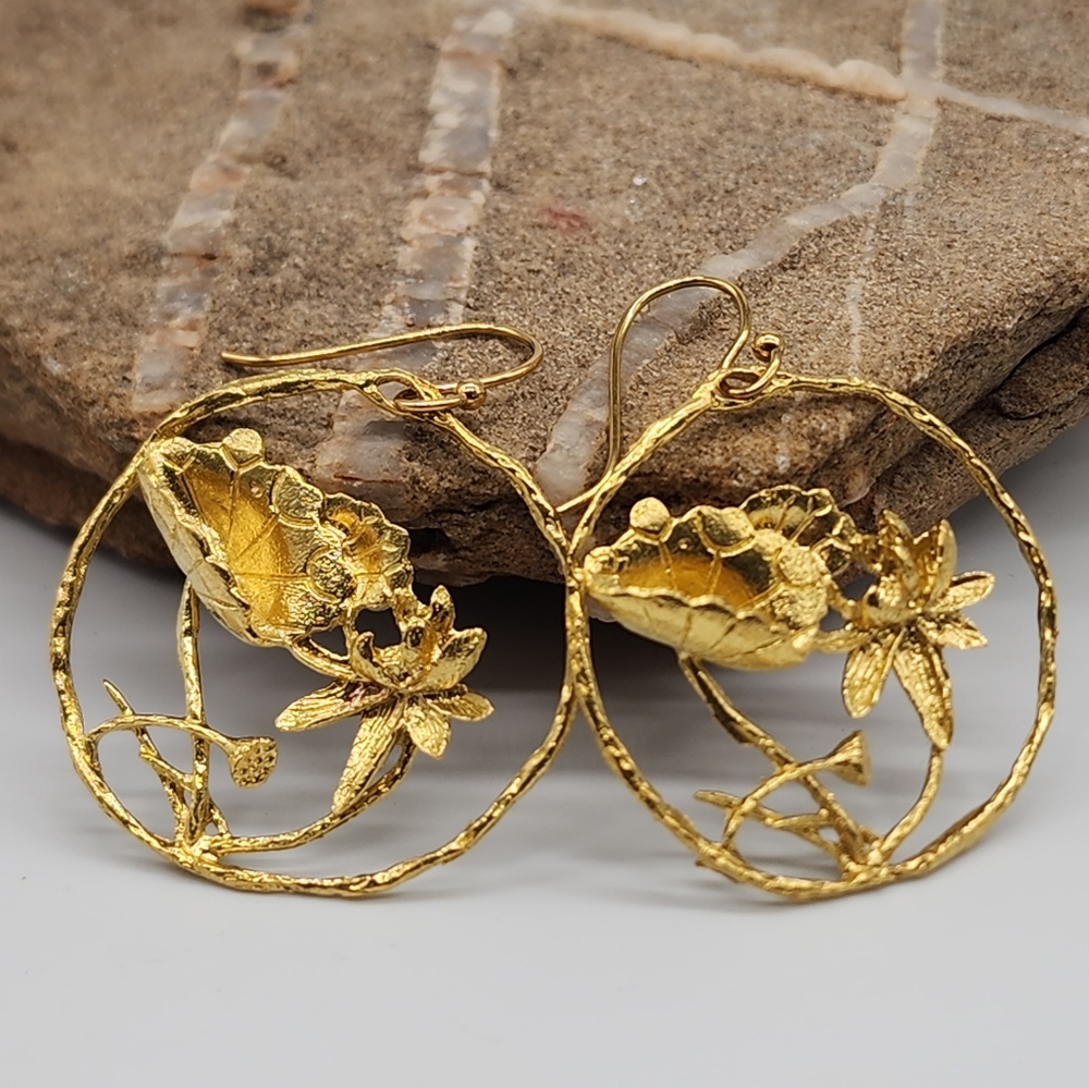 Johnny Was Jewelry Lotus Earrings 14kt Gold plated Lightweight Earrings